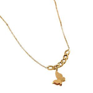 Stainless Steel Butterfly Pendant Gold Necklace